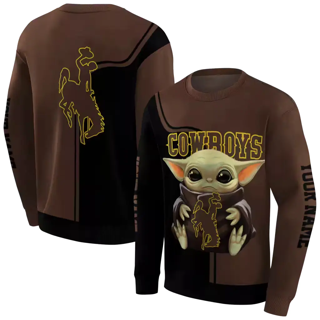 custom wyoming cowboys baby yoda brown black hoodie premium grade custom wyoming cowboys baby yoda brown black hoodie premium grade