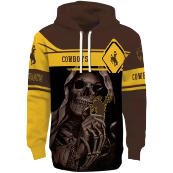 custom wyoming cowboys grim reaper brown black hoodie best selling