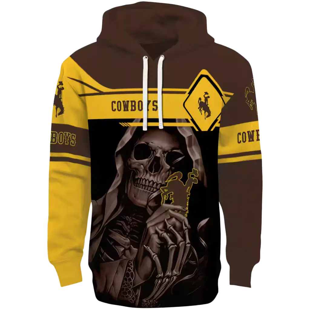 custom wyoming cowboys grim reaper brown black hoodie best selling custom wyoming cowboys grim reaper brown black hoodie best selling