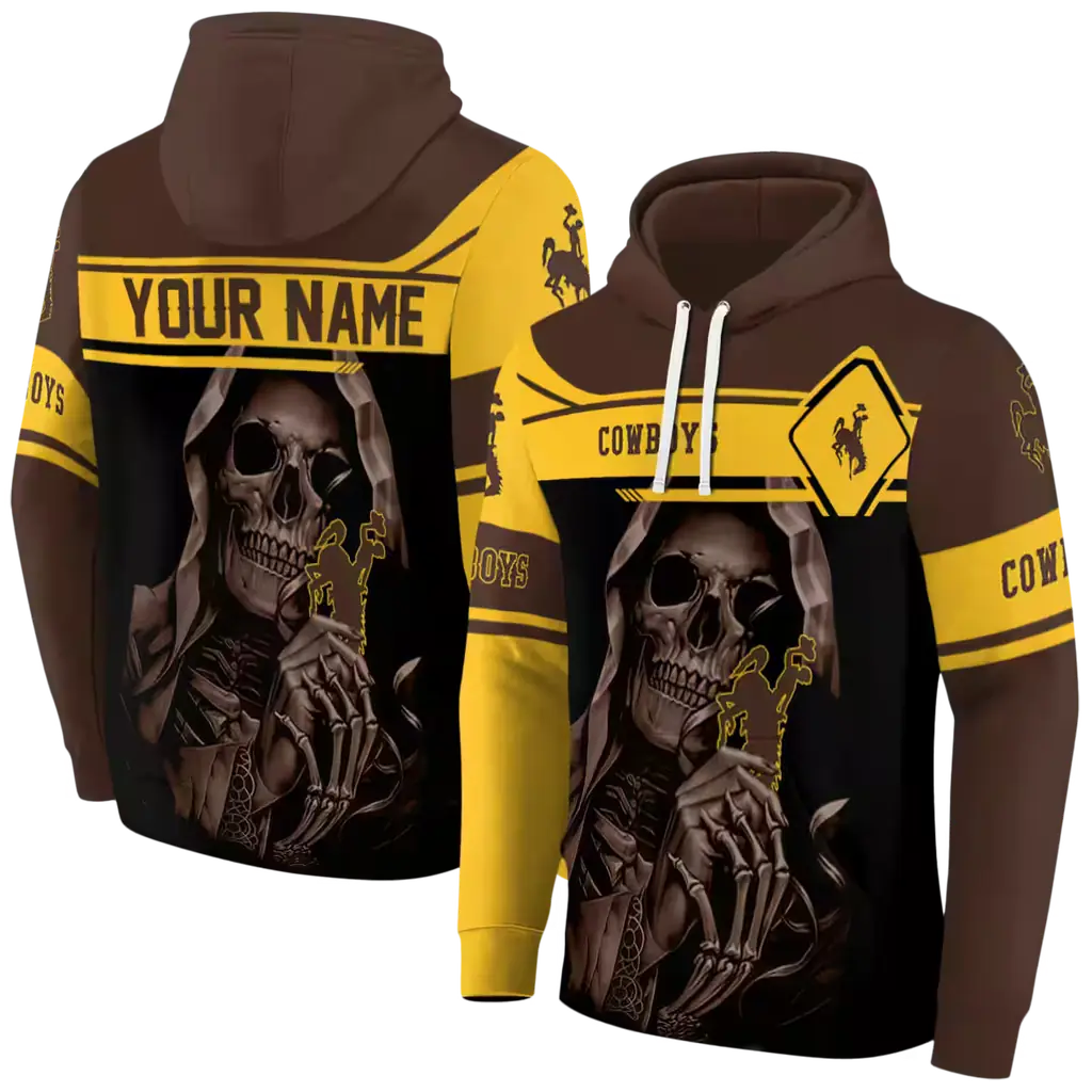 custom wyoming cowboys grim reaper brown black hoodie fashion forward custom wyoming cowboys grim reaper brown black hoodie fashion forward
