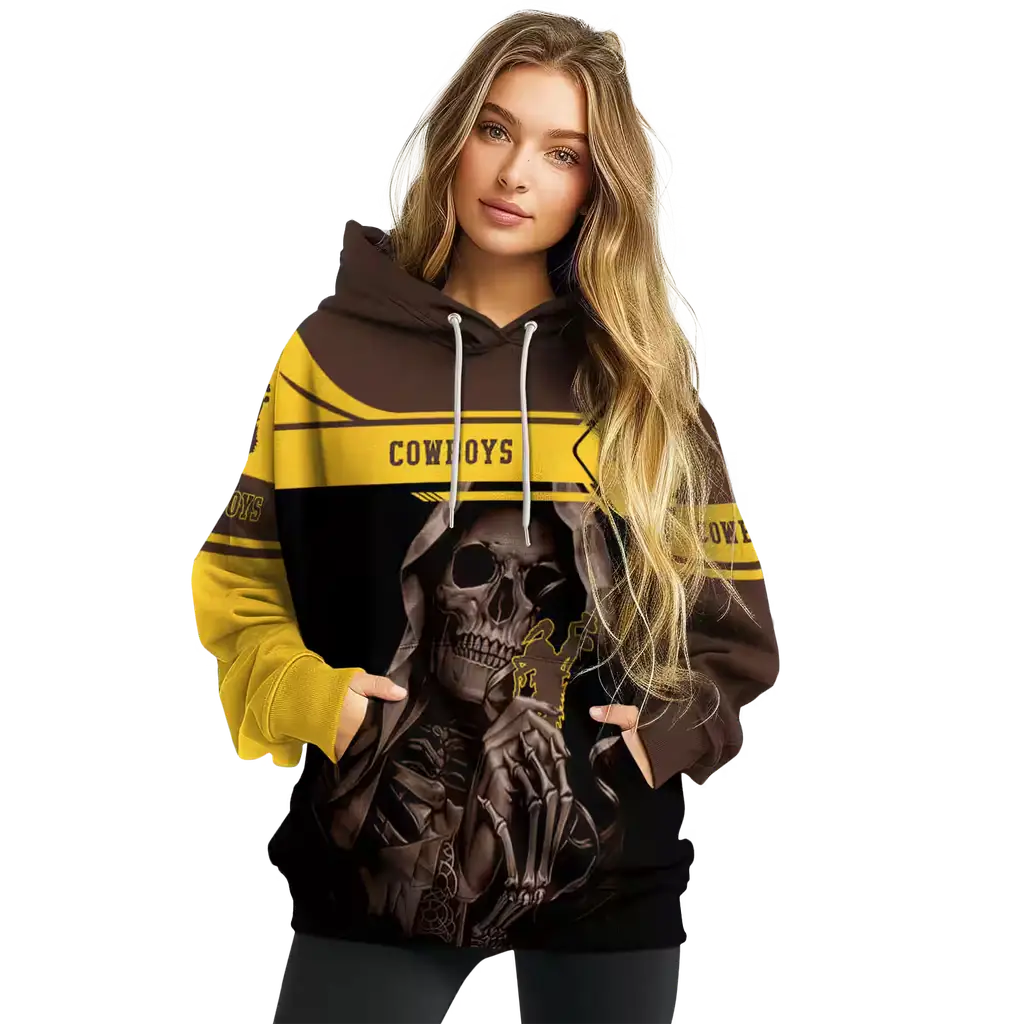 custom wyoming cowboys grim reaper brown black hoodie high quality custom wyoming cowboys grim reaper brown black hoodie high quality