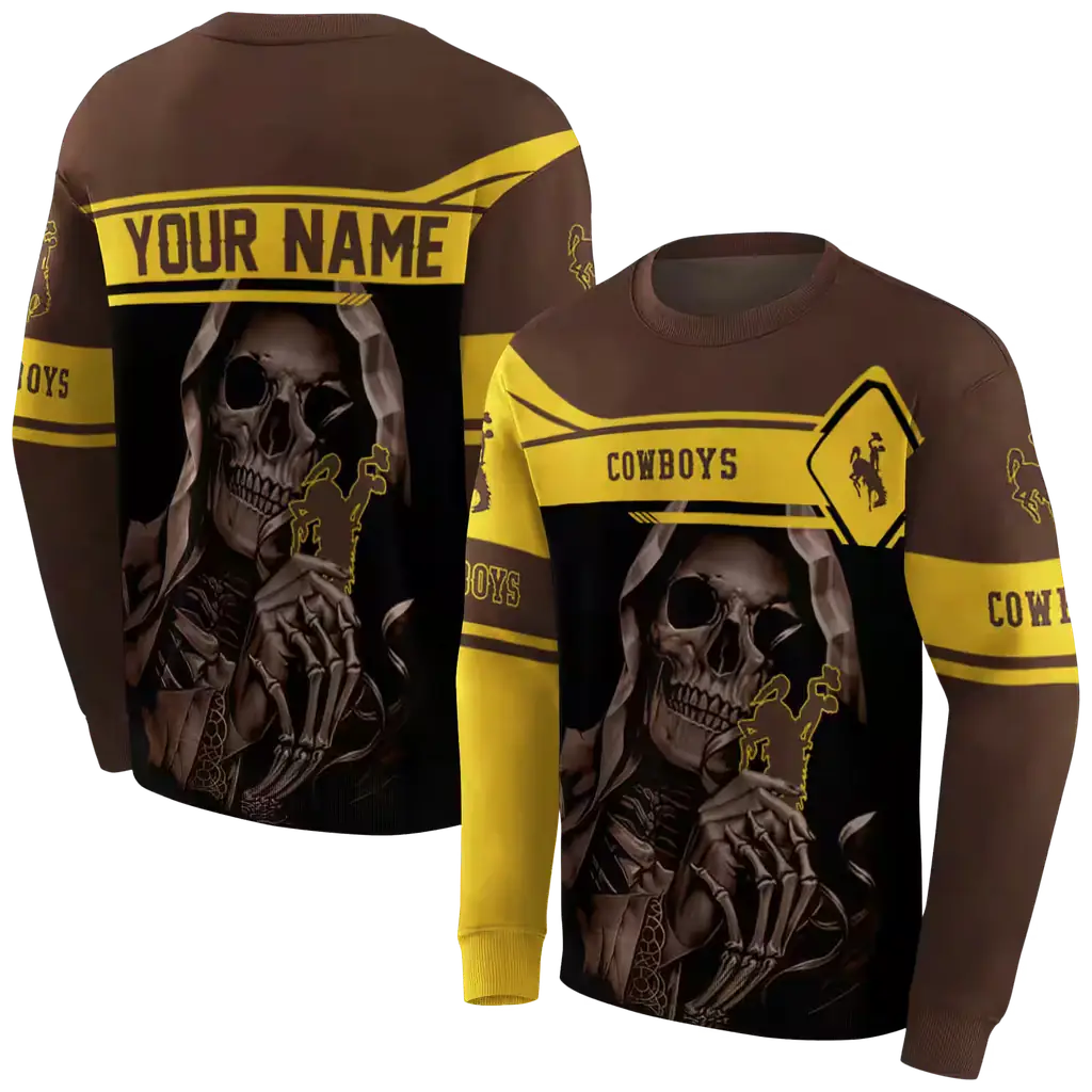 custom wyoming cowboys grim reaper brown black hoodie premium grade custom wyoming cowboys grim reaper brown black hoodie premium grade