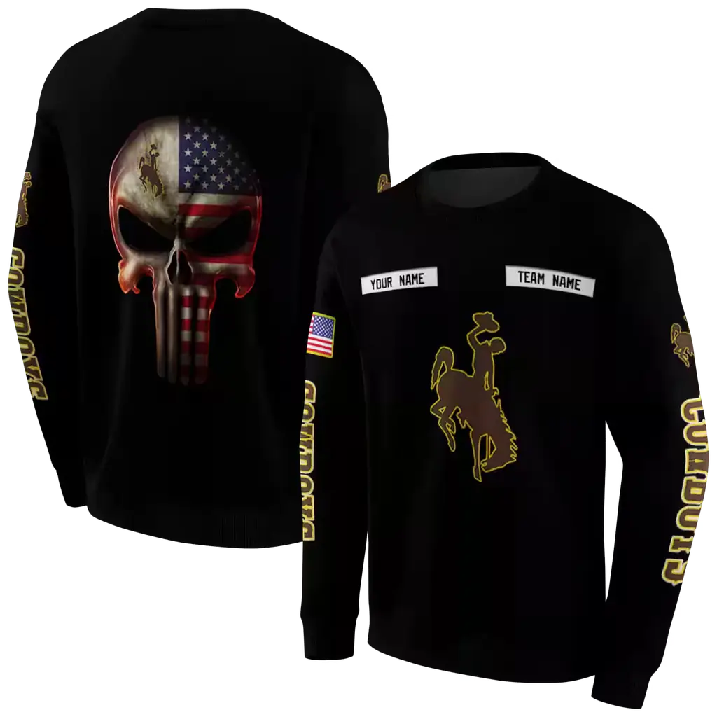 custom wyoming cowboys punisher skull black hoodie premium grade custom wyoming cowboys punisher skull black hoodie premium grade