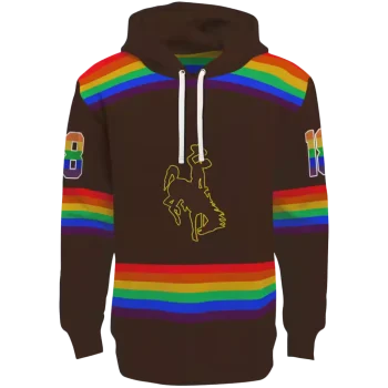 custom wyoming cowboys rainbow stripes brown hoodie best selling