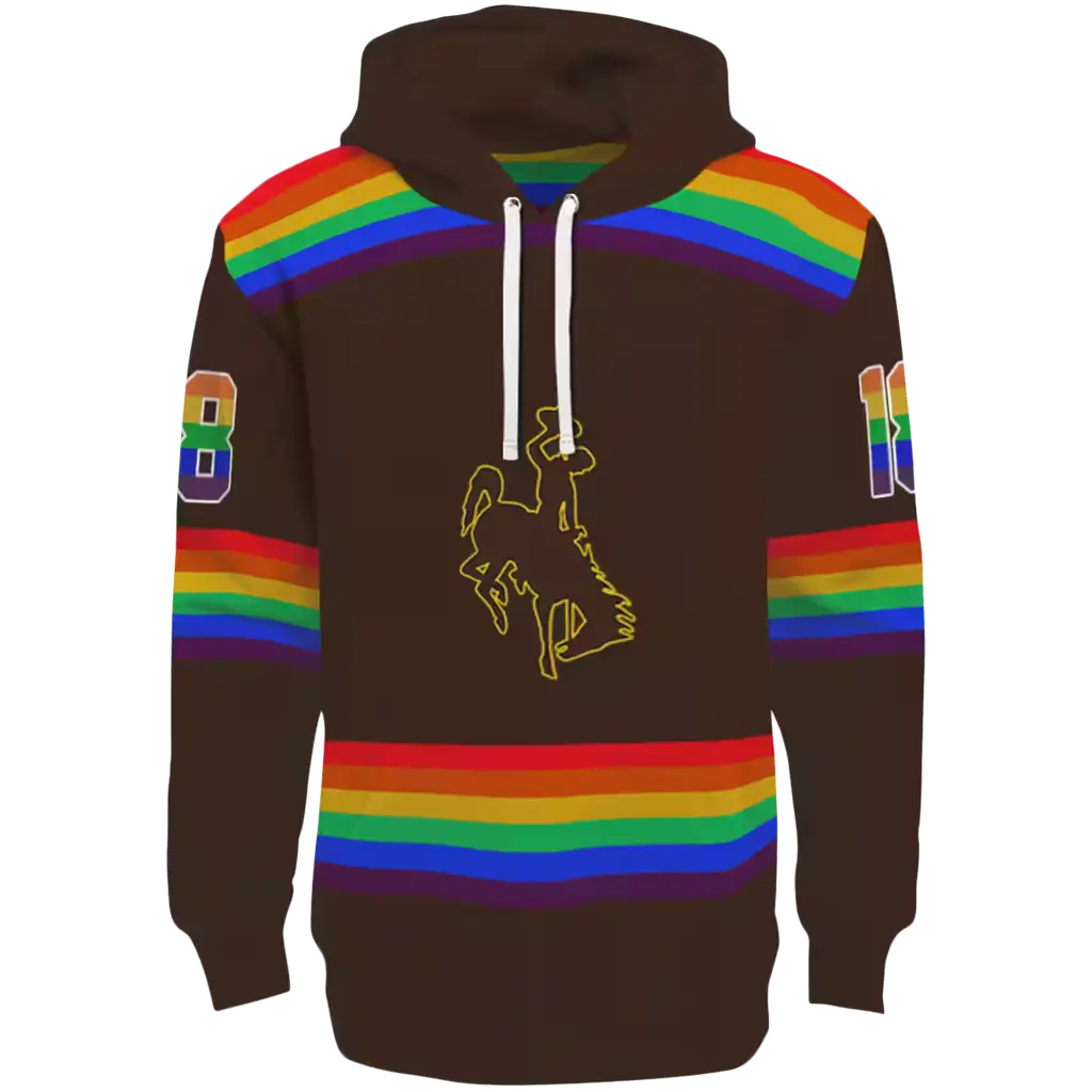 custom wyoming cowboys rainbow stripes brown hoodie best selling custom wyoming cowboys rainbow stripes brown hoodie best selling