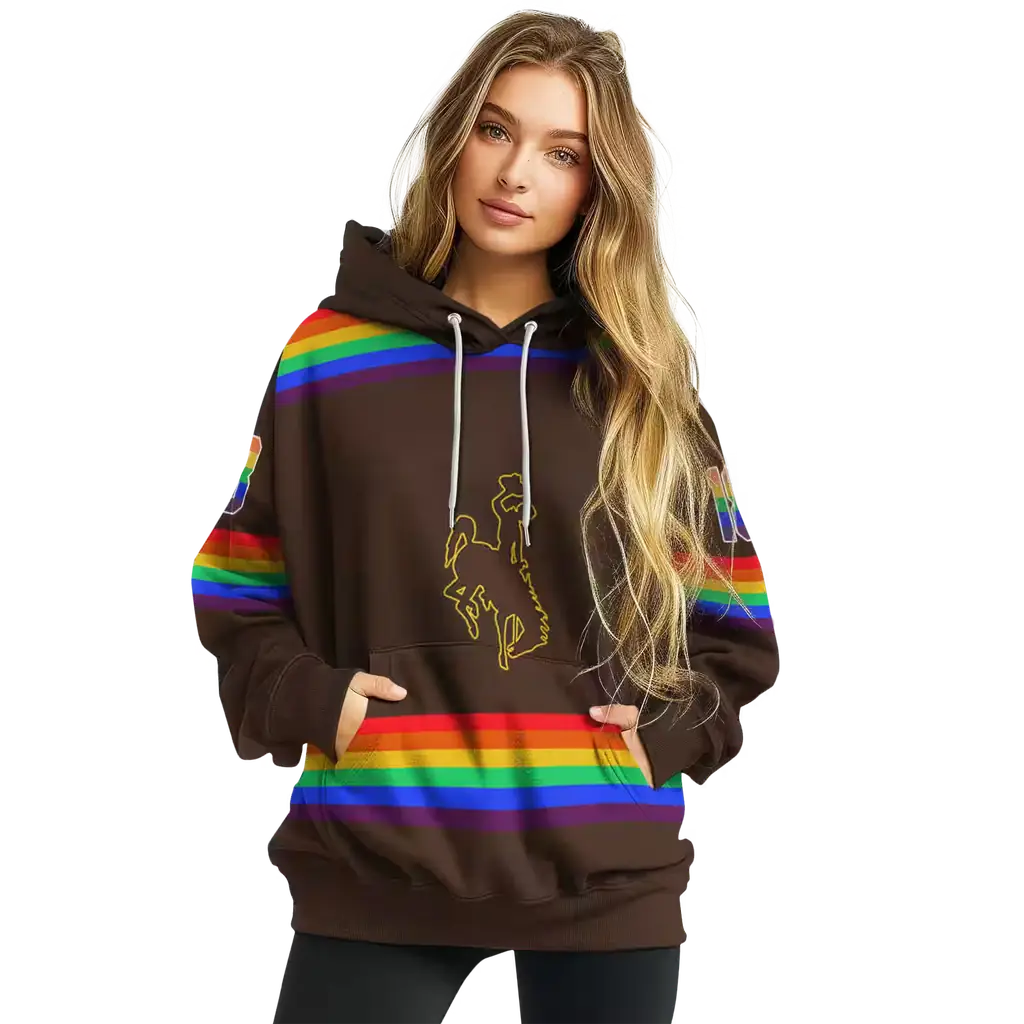 custom wyoming cowboys rainbow stripes brown hoodie high quality custom wyoming cowboys rainbow stripes brown hoodie high quality