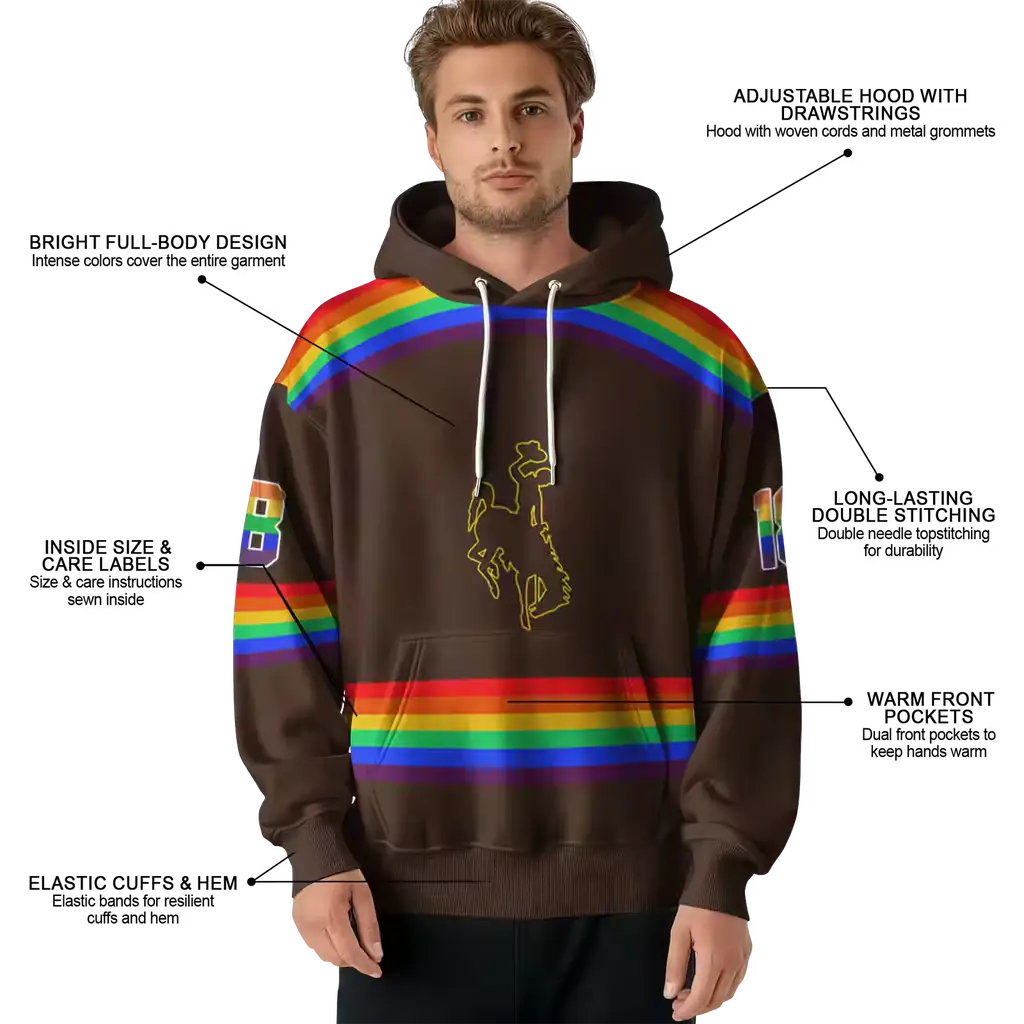 custom wyoming cowboys rainbow stripes brown hoodie latest model custom wyoming cowboys rainbow stripes brown hoodie latest model