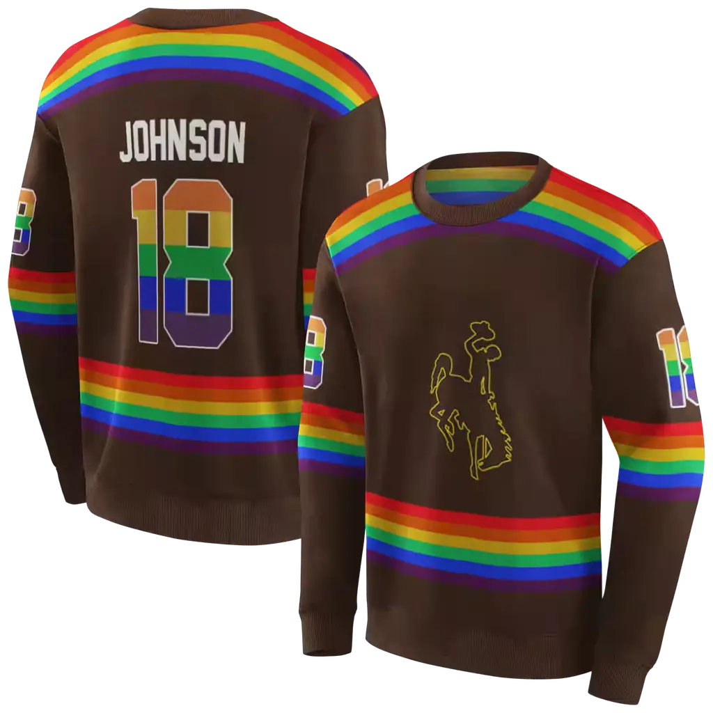 custom wyoming cowboys rainbow stripes brown hoodie premium grade custom wyoming cowboys rainbow stripes brown hoodie premium grade