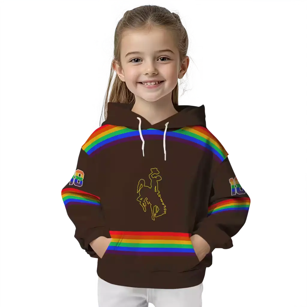 custom wyoming cowboys rainbow stripes brown hoodie top rated custom wyoming cowboys rainbow stripes brown hoodie top rated