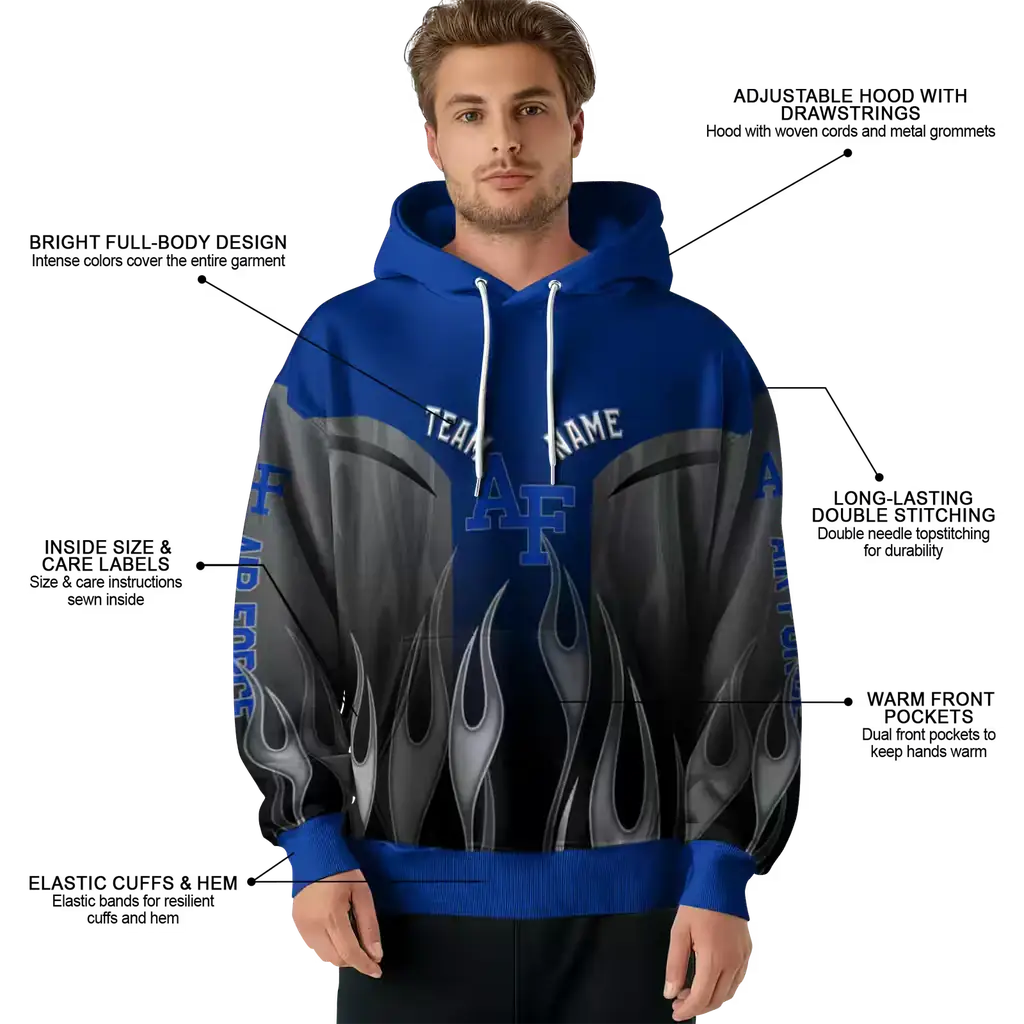 customized air force falcons flame design blue hoodie latest model customized air force falcons flame design blue hoodie latest model