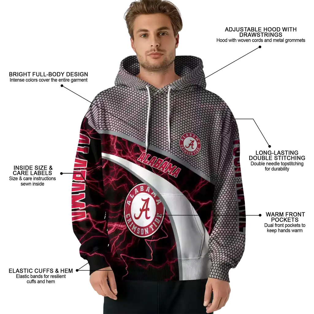 customized alabama crimson tide hexagonal mesh crimson black gray hoodie latest model customized alabama crimson tide hexagonal mesh crimson black gray hoodie latest model