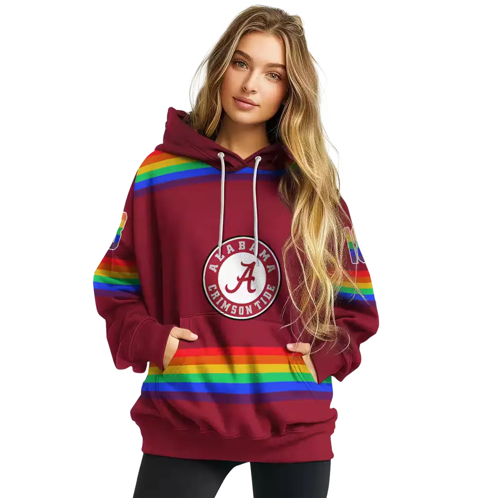 customized alabama crimson tide rainbow stripes crimson hoodie high quality customized alabama crimson tide rainbow stripes crimson hoodie high quality