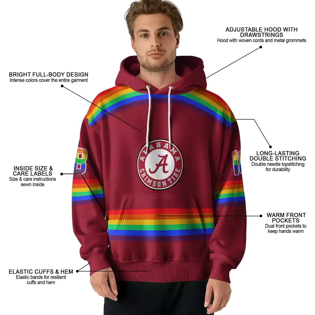 customized alabama crimson tide rainbow stripes crimson hoodie latest model customized alabama crimson tide rainbow stripes crimson hoodie latest model