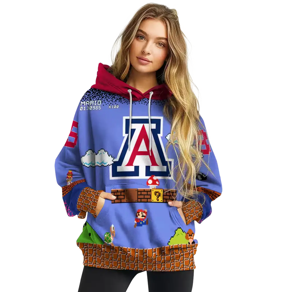 customized arizona wildcats mario blue black hoodie high quality customized arizona wildcats mario blue black hoodie high quality