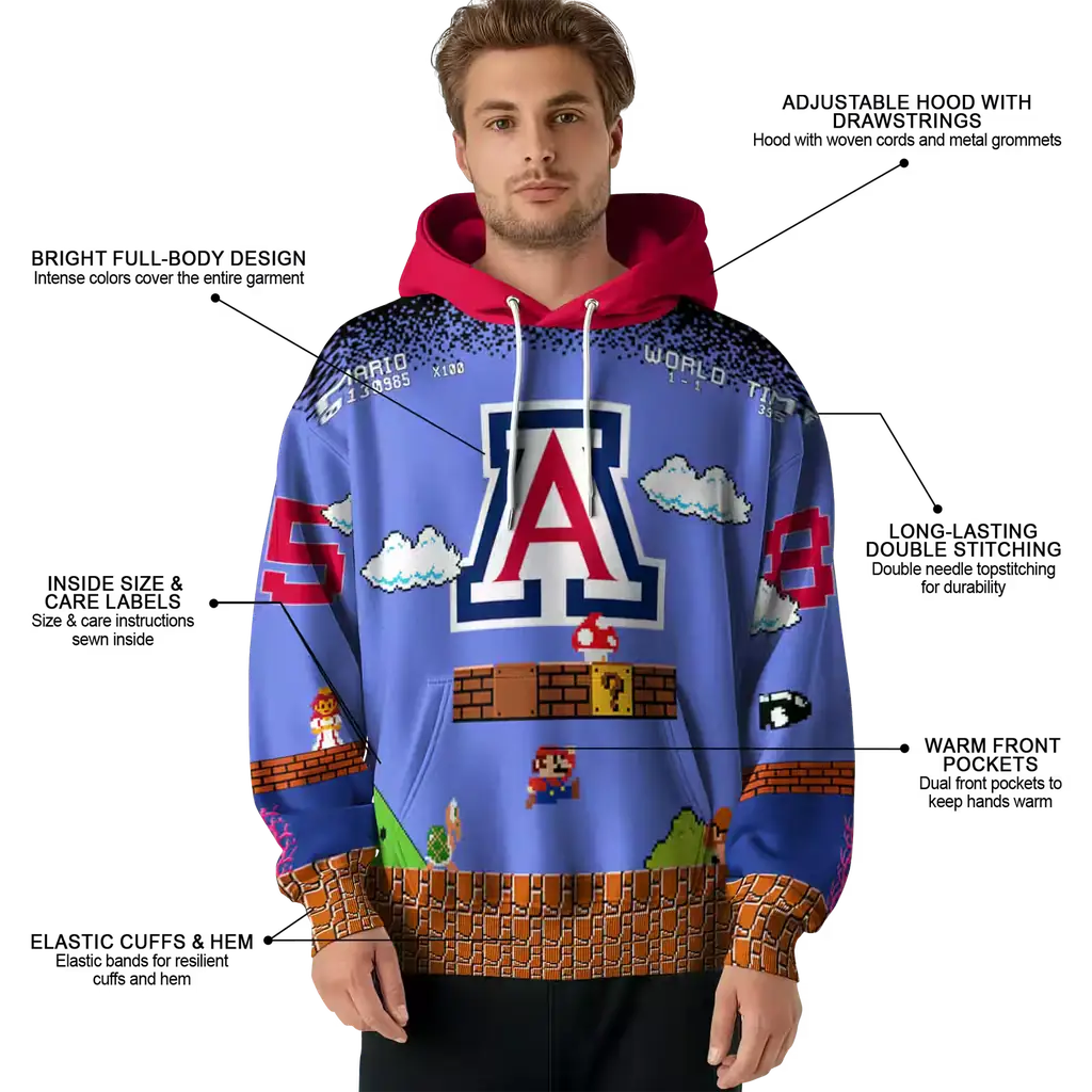 customized arizona wildcats mario blue black hoodie latest model customized arizona wildcats mario blue black hoodie latest model