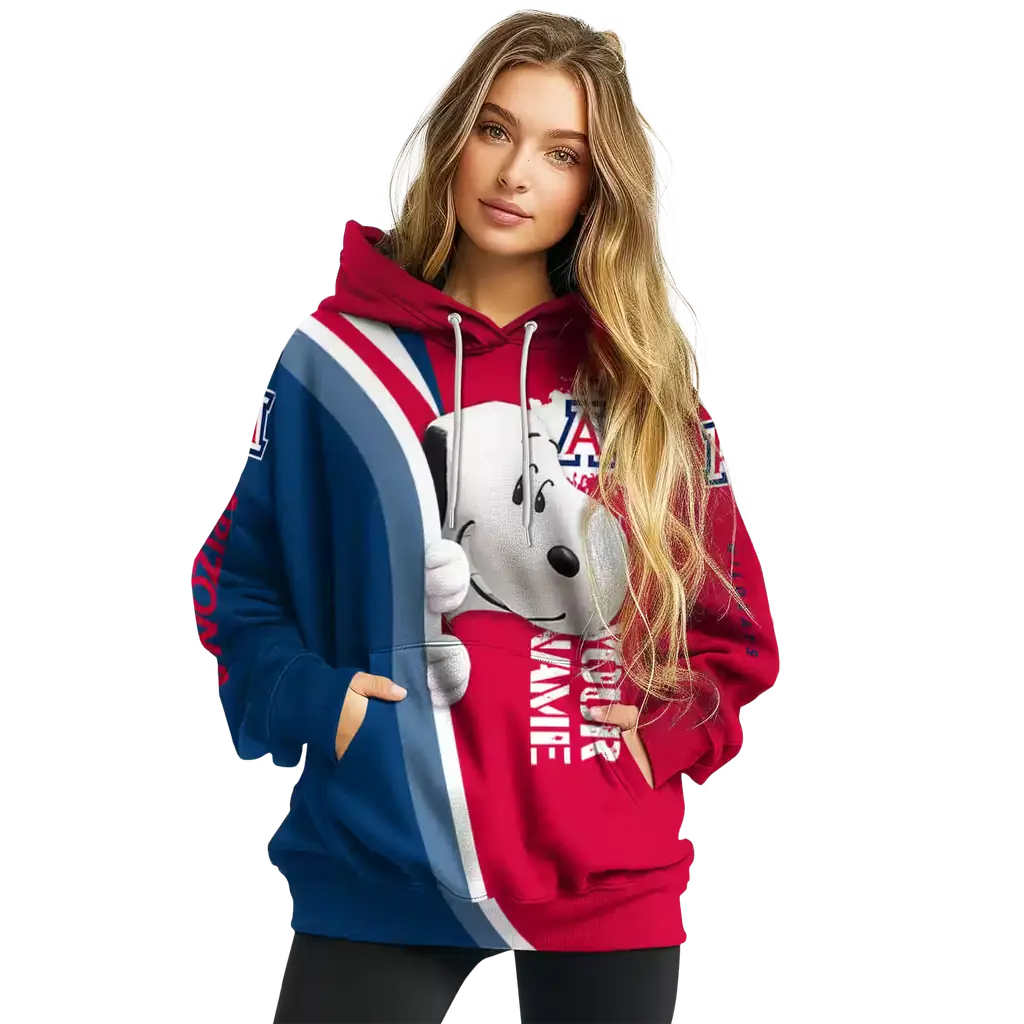customized arizona wildcats peeking snoopy red hoodie high quality customized arizona wildcats peeking snoopy red hoodie high quality