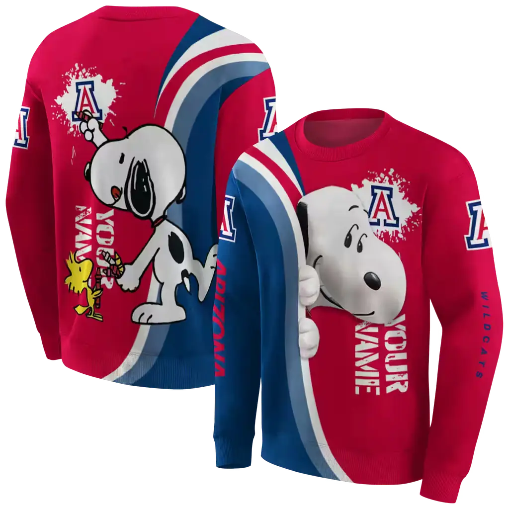customized arizona wildcats peeking snoopy red hoodie premium grade customized arizona wildcats peeking snoopy red hoodie premium grade