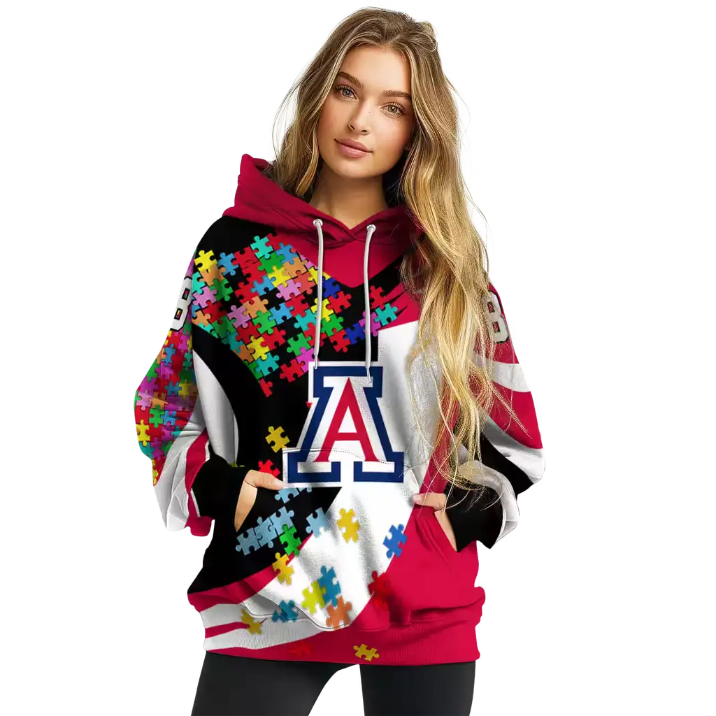 customized arizona wildcats puzzle pieces red hoodie high quality customized arizona wildcats puzzle pieces red hoodie high quality