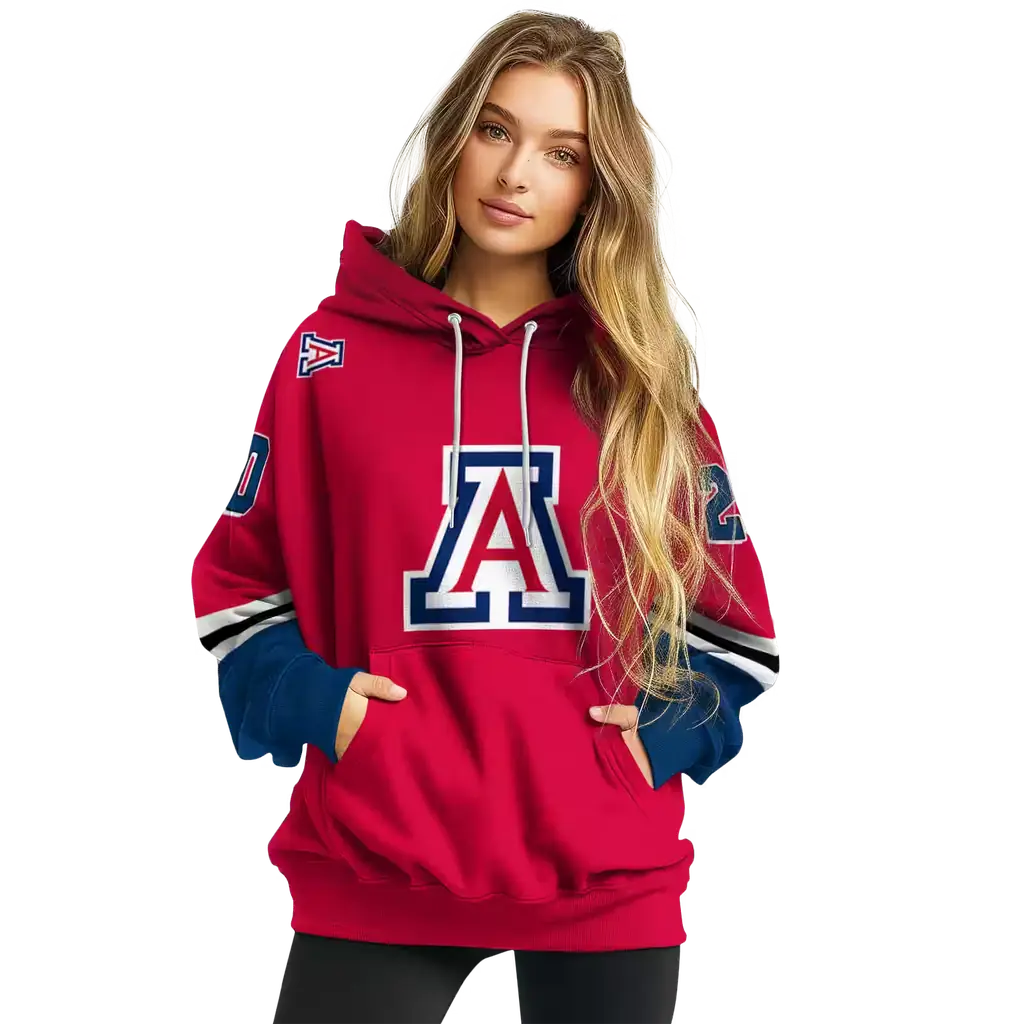 customized arizona wildcats striped sleeves red hoodie high quality customized arizona wildcats striped sleeves red hoodie high quality