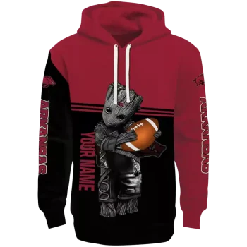 customized arkansas razorbacks baby groot red black hoodie best selling