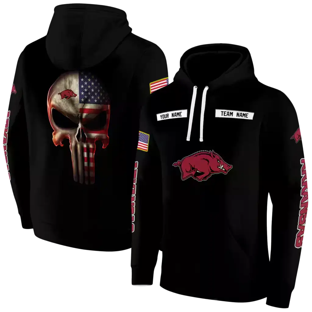 customized arkansas razorbacks punisher skull black hoodie fashion forward customized arkansas razorbacks punisher skull black hoodie fashion forward