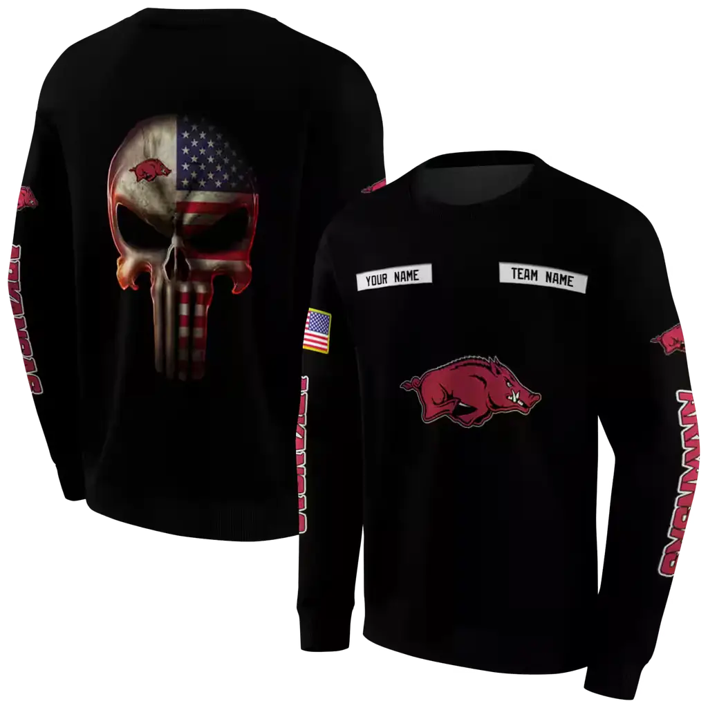 customized arkansas razorbacks punisher skull black hoodie premium grade customized arkansas razorbacks punisher skull black hoodie premium grade