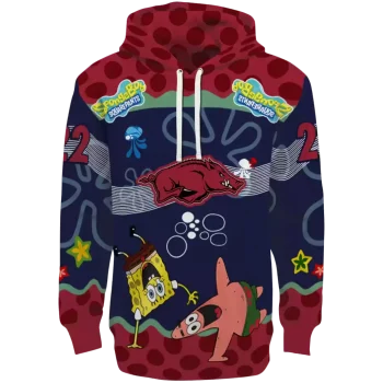 customized arkansas razorbacks spongebob patrick star red navy hoodie best selling