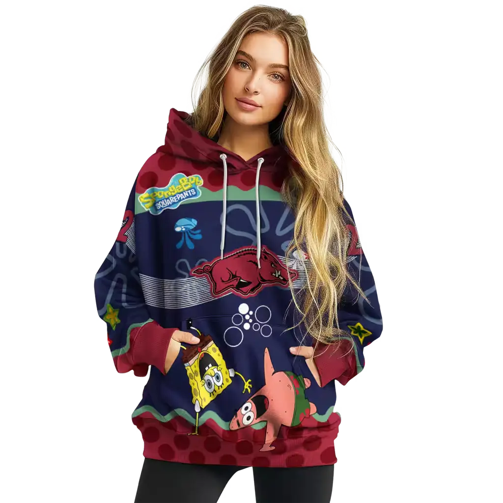 customized arkansas razorbacks spongebob patrick star red navy hoodie high quality customized arkansas razorbacks spongebob patrick star red navy hoodie high quality