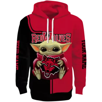 customized arkansas state red wolves baby yoda scarlet black hoodie best selling