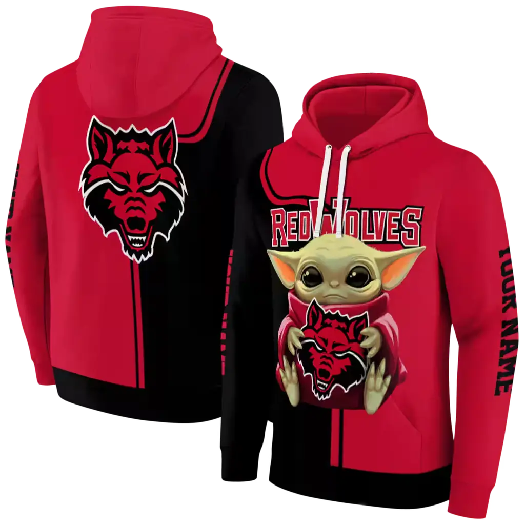 customized arkansas state red wolves baby yoda scarlet black hoodie fashion forward customized arkansas state red wolves baby yoda scarlet black hoodie fashion forward