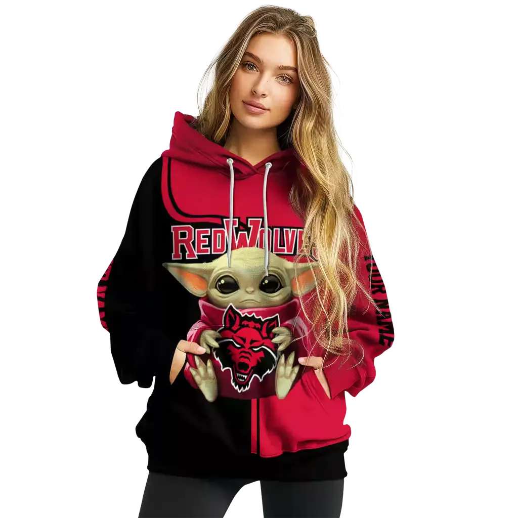 customized arkansas state red wolves baby yoda scarlet black hoodie high quality customized arkansas state red wolves baby yoda scarlet black hoodie high quality