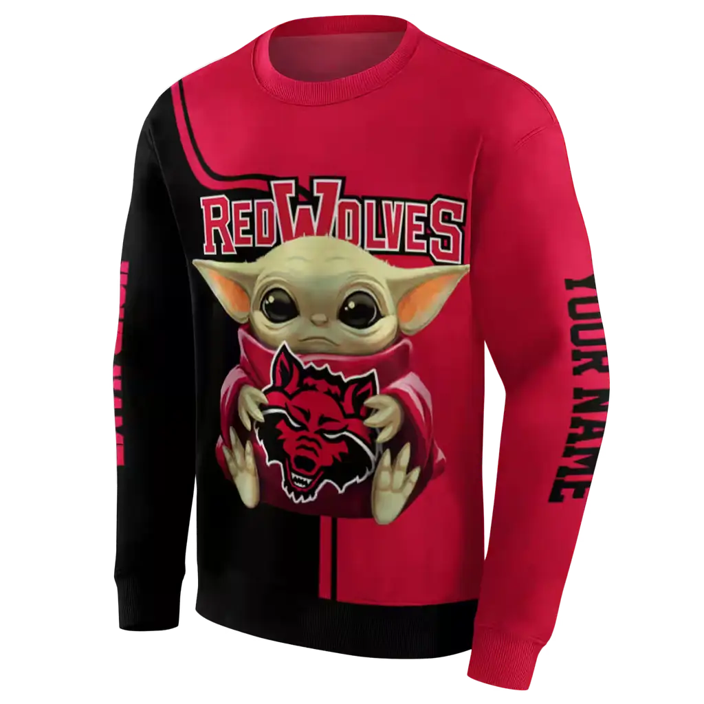 customized arkansas state red wolves baby yoda scarlet black hoodie new arrival customized arkansas state red wolves baby yoda scarlet black hoodie new arrival