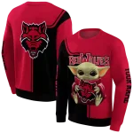 customized arkansas state red wolves baby yoda scarlet black hoodie best selling