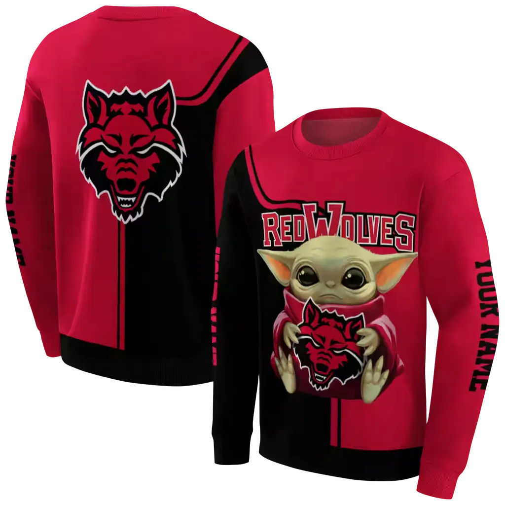 customized arkansas state red wolves baby yoda scarlet black hoodie premium grade customized arkansas state red wolves baby yoda scarlet black hoodie premium grade