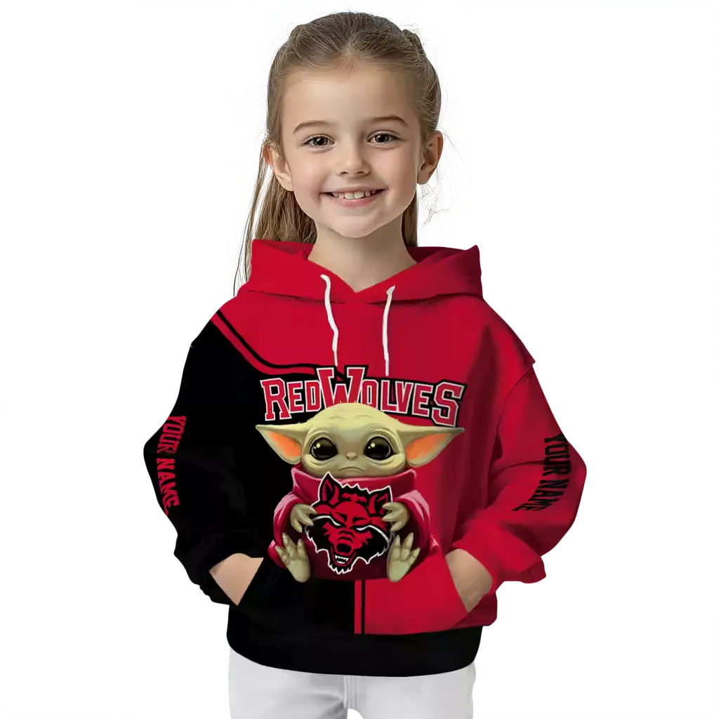 customized arkansas state red wolves baby yoda scarlet black hoodie top rated customized arkansas state red wolves baby yoda scarlet black hoodie top rated