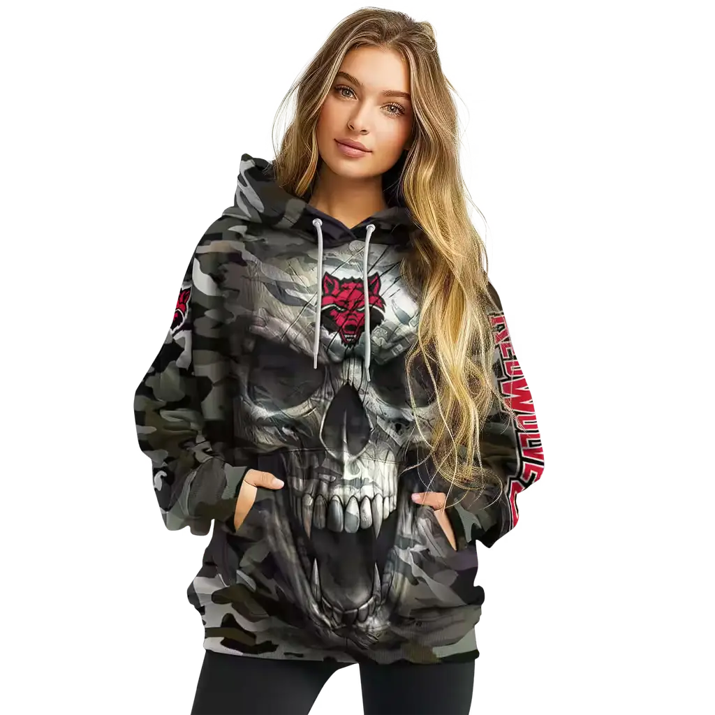 customized arkansas state red wolves camo skull hoodie high quality customized arkansas state red wolves camo skull hoodie high quality