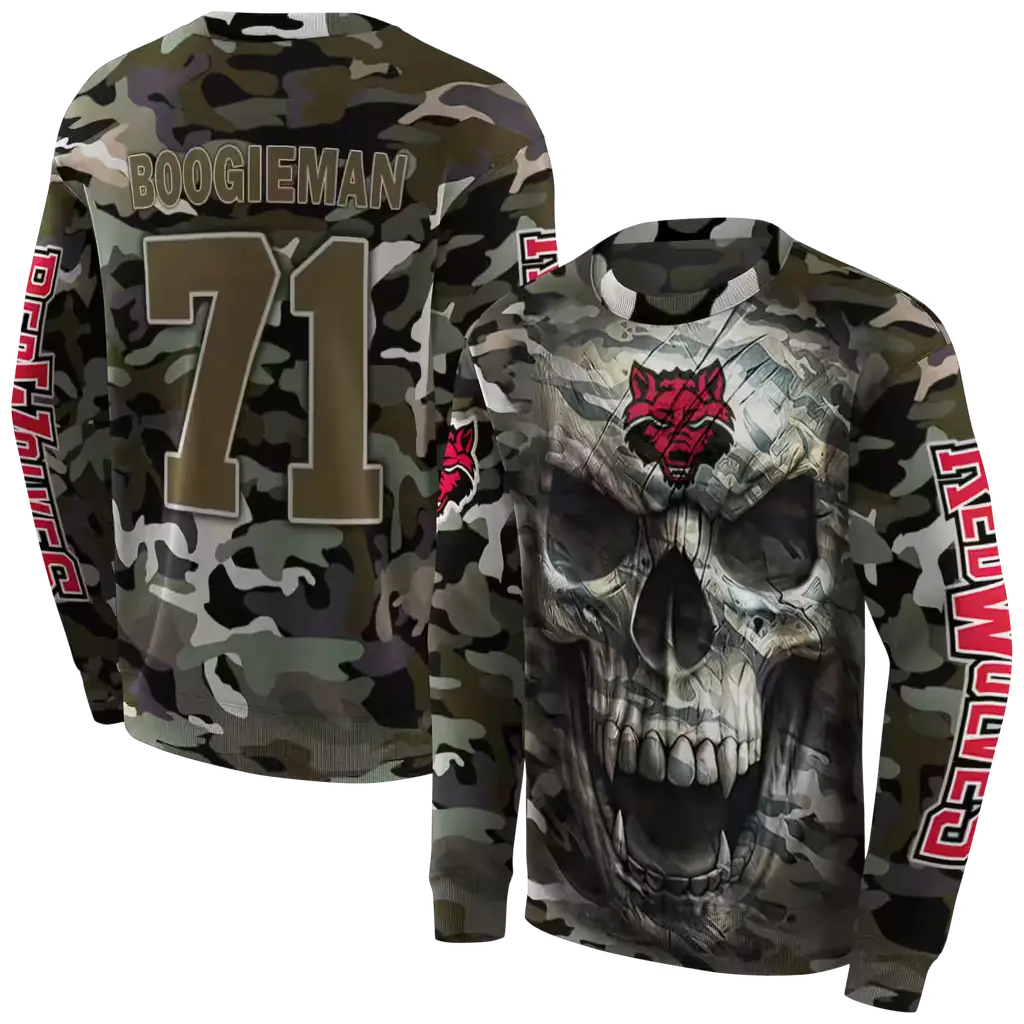 customized arkansas state red wolves camo skull hoodie premium grade customized arkansas state red wolves camo skull hoodie premium grade