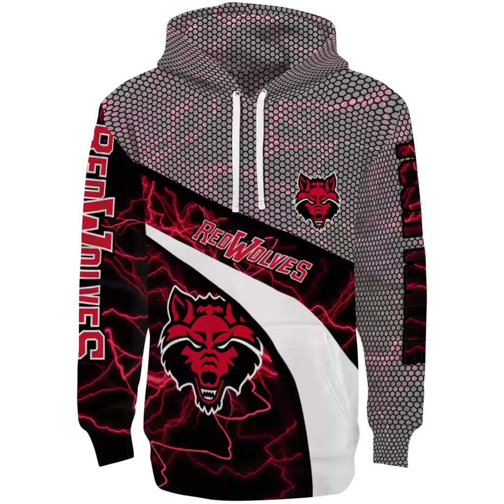 customized arkansas state red wolves hexagonal mesh scarlet black gray hoodie best selling customized arkansas state red wolves hexagonal mesh scarlet black gray hoodie best selling