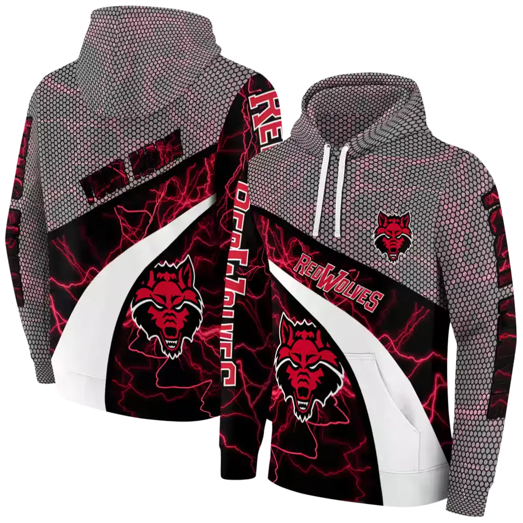 customized arkansas state red wolves hexagonal mesh scarlet black gray hoodie fashion forward customized arkansas state red wolves hexagonal mesh scarlet black gray hoodie fashion forward