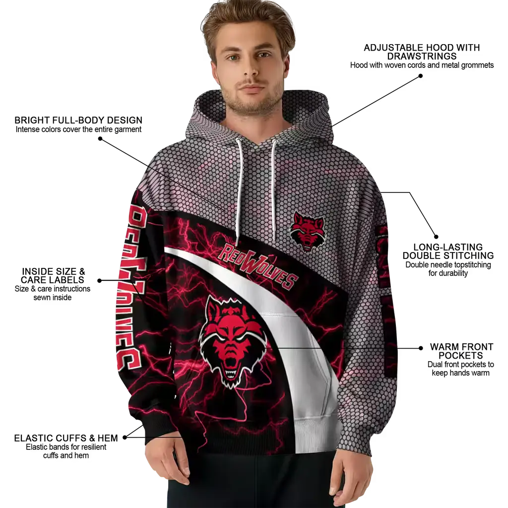 customized arkansas state red wolves hexagonal mesh scarlet black gray hoodie latest model customized arkansas state red wolves hexagonal mesh scarlet black gray hoodie latest model