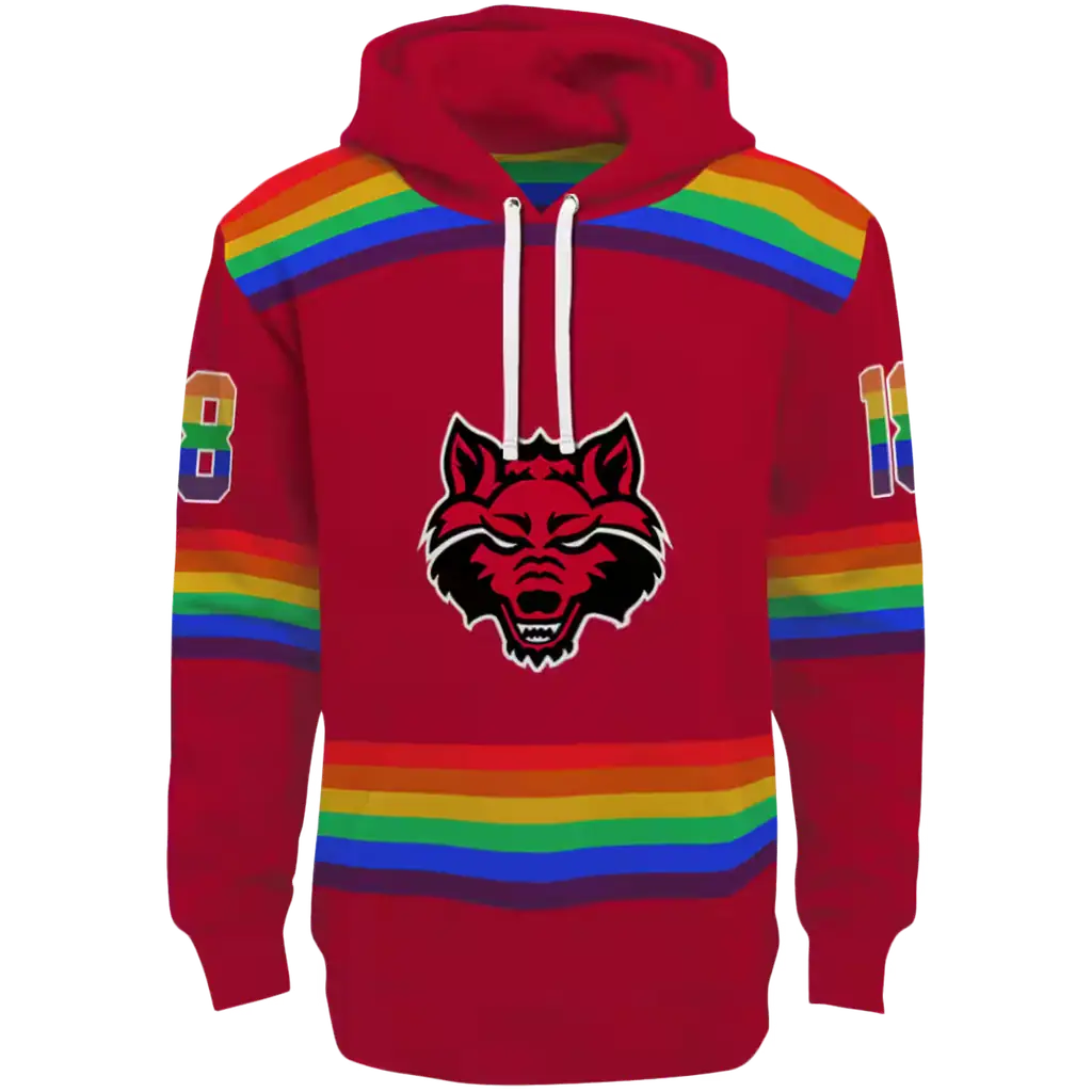customized arkansas state red wolves rainbow stripes scarlet hoodie best selling customized arkansas state red wolves rainbow stripes scarlet hoodie best selling