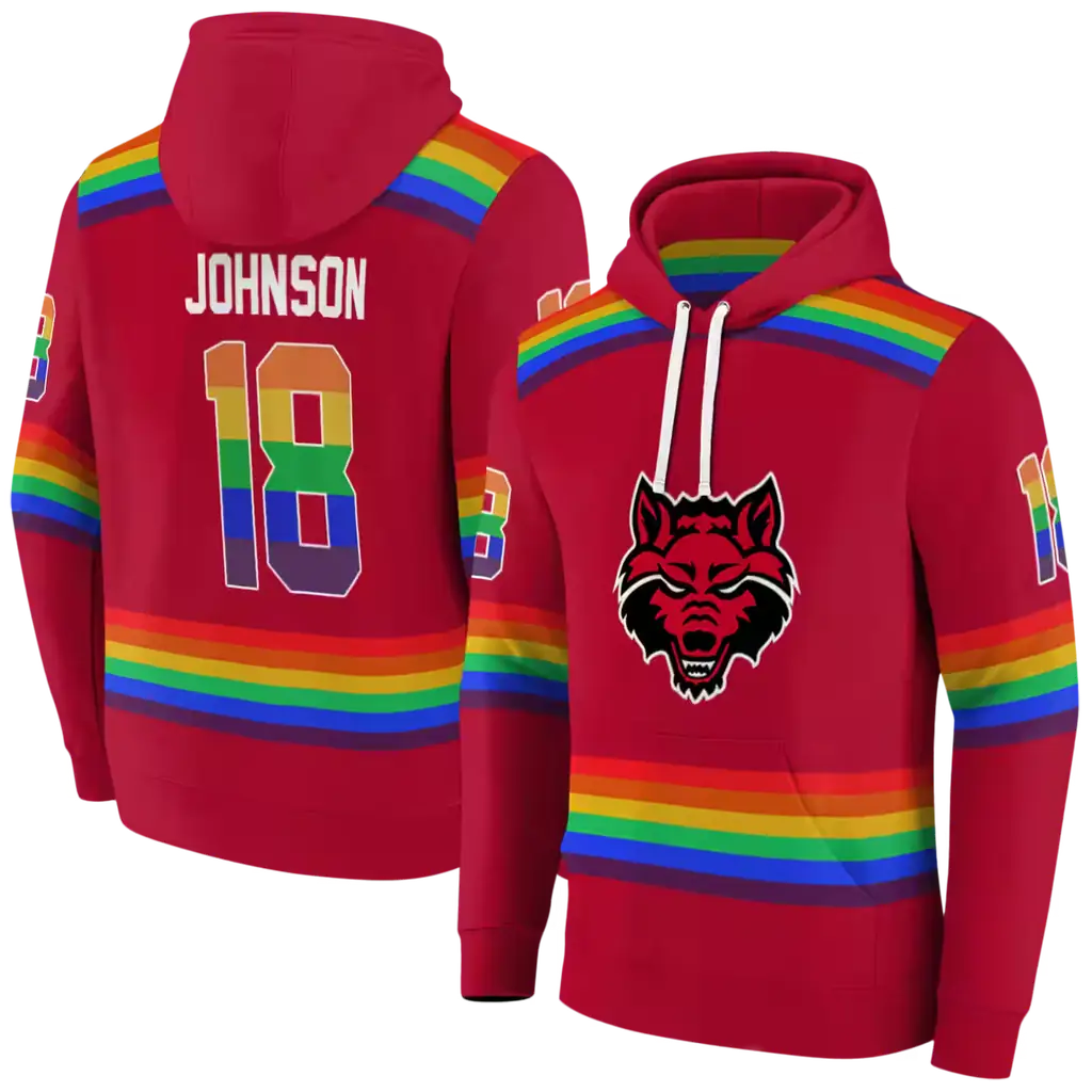 customized arkansas state red wolves rainbow stripes scarlet hoodie fashion forward customized arkansas state red wolves rainbow stripes scarlet hoodie fashion forward