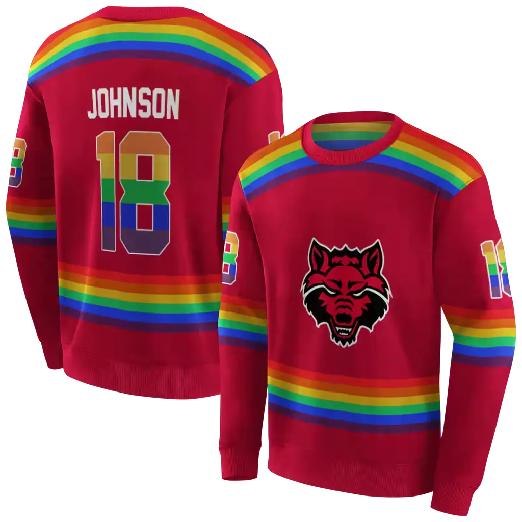 customized arkansas state red wolves rainbow stripes scarlet hoodie premium grade customized arkansas state red wolves rainbow stripes scarlet hoodie premium grade