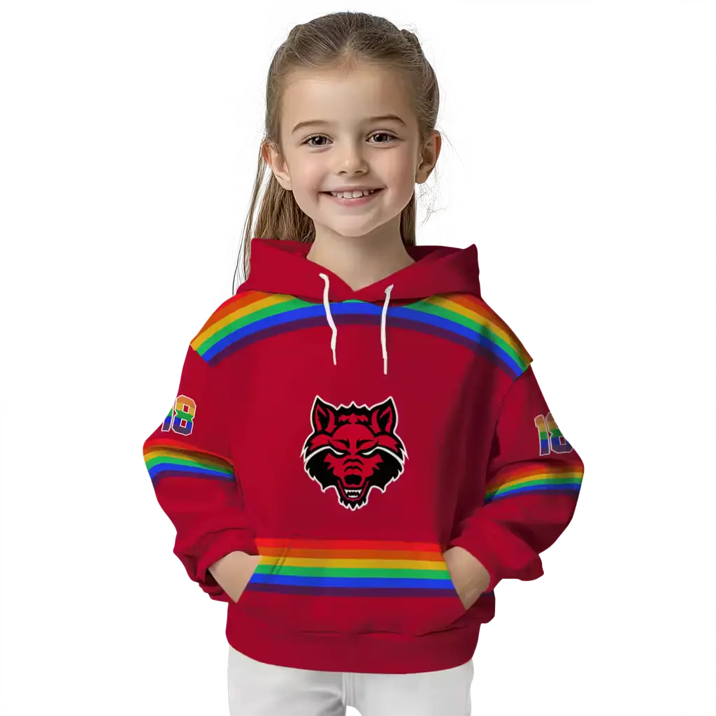 customized arkansas state red wolves rainbow stripes scarlet hoodie top rated customized arkansas state red wolves rainbow stripes scarlet hoodie top rated