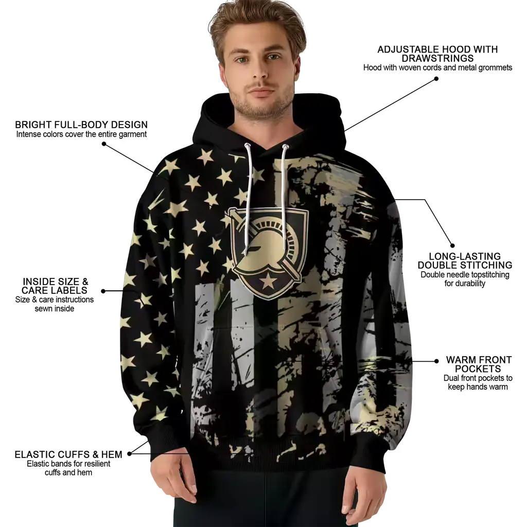 customized army black knights distressed flag gold black hoodie latest model customized army black knights distressed flag gold black hoodie latest model