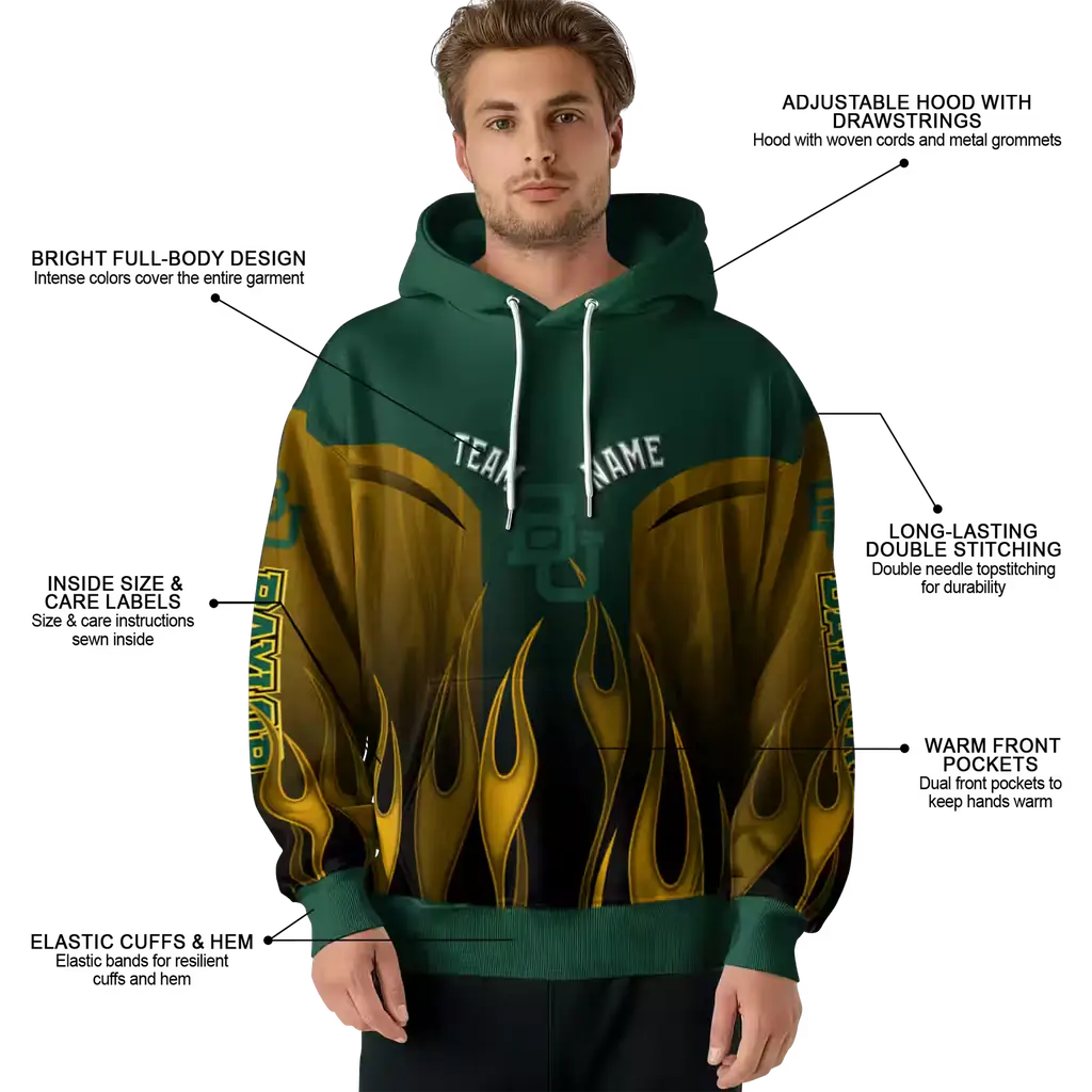 customized baylor bears flame design green hoodie latest model customized baylor bears flame design green hoodie latest model