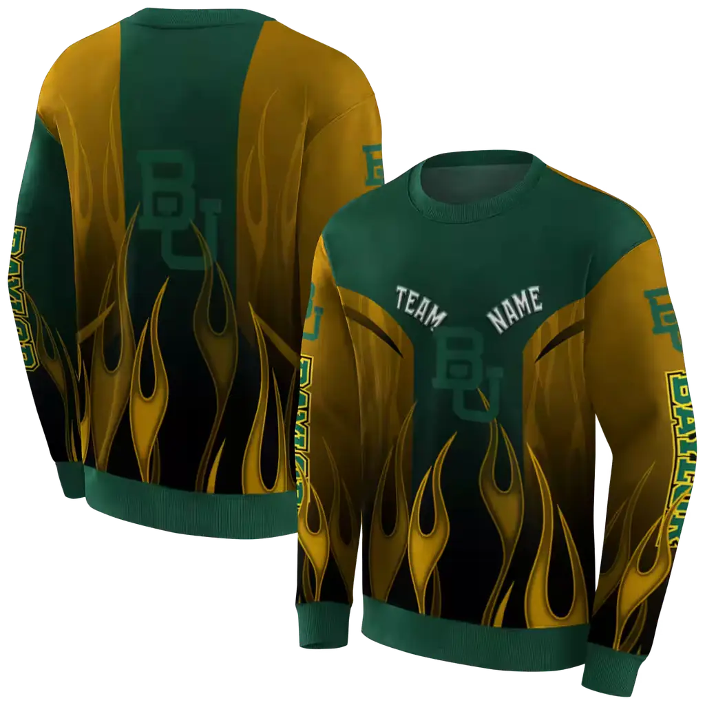 customized baylor bears flame design green hoodie premium grade customized baylor bears flame design green hoodie premium grade