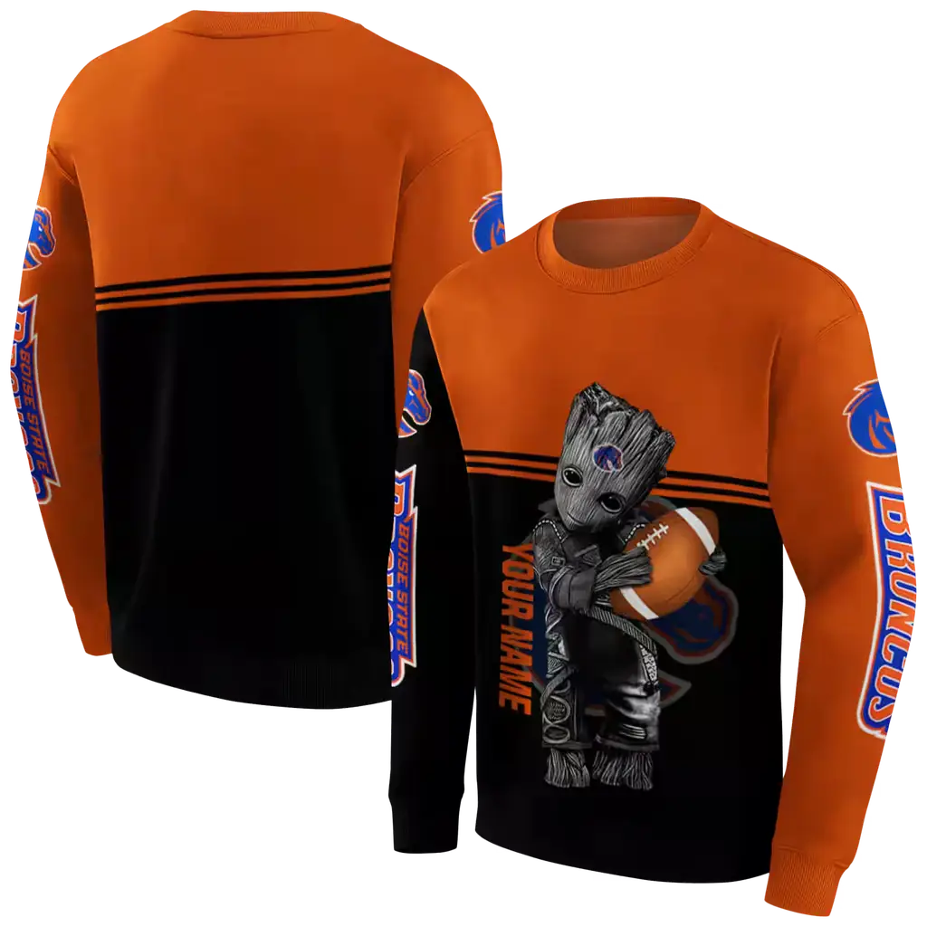 customized boise state broncos baby groot orange black hoodie premium grade customized boise state broncos baby groot orange black hoodie premium grade