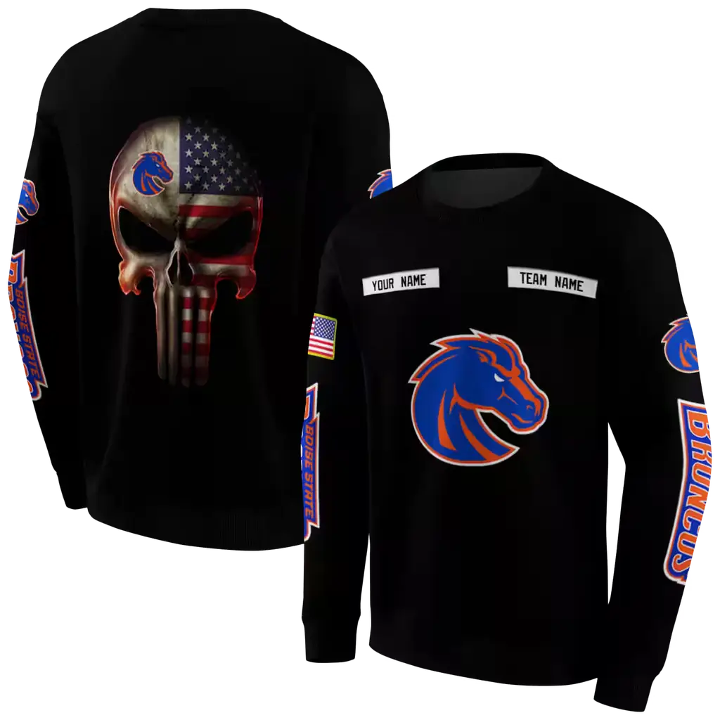 customized boise state broncos punisher skull black hoodie premium grade customized boise state broncos punisher skull black hoodie premium grade