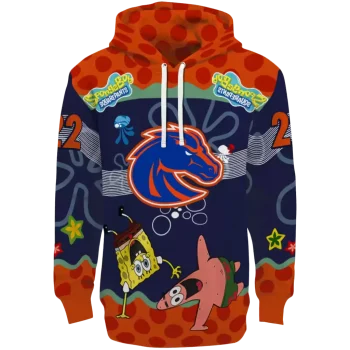 customized boise state broncos spongebob patrick star orange navy hoodie best selling